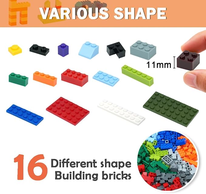 MALEKO 310 Pieces Classic Bricks Parts Pack, 2 Stackable Base Plates Transparent Flat Plates and Basic Creative Bulk Blocks, Compatible Starter Building Blocks in Random Color - Mixed Shape