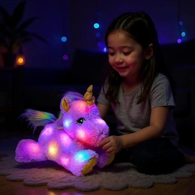 Glowing LED Light-up Purple Unicorn Nightlight Toys Musical Plush Stuffed Animal Singing Lullabies Birthday Christmas Plushies Gifts for Kids Boys Girls,13"