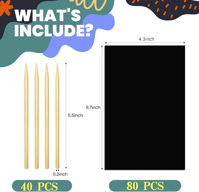 Cityrosy Rainbow Scratch Art Paper for Kids Crafts 80 Papers and 40 Stylus pens 3-12 Years Old Girls Boys