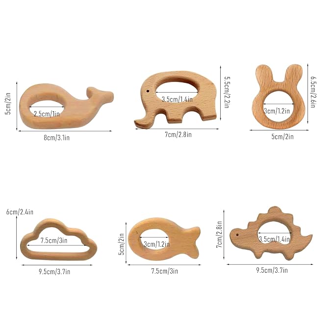 12-Pcs Baby Teether Toys,Wooden Teethers for Babies - Wooden Animal Toys, Teething Rings, Toddler Chew Toys，Baby Teething Rings and Wooden Teether Set-Suitable for Children Over 36 Months