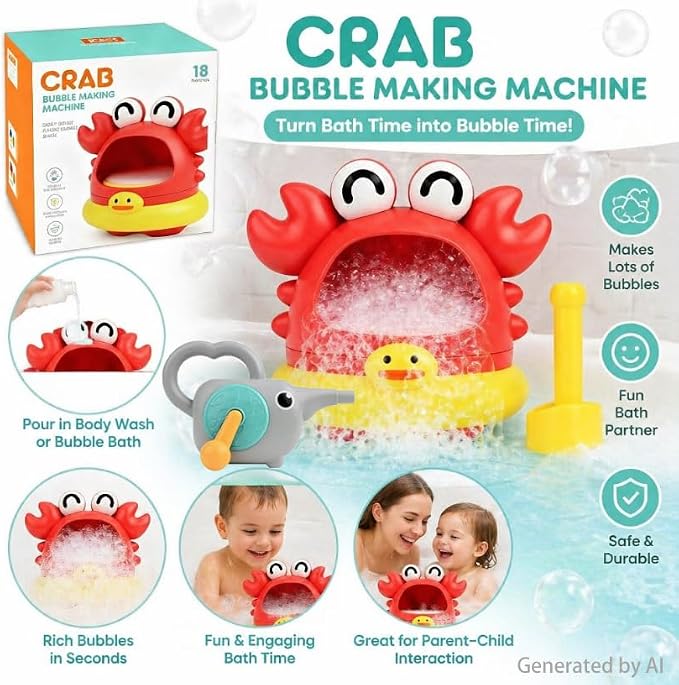Bath Toy, Bathroom Bubble Machine for Boys and Girls, Kids Bathtub Water Play Toy, Suitable for Children Ages 3+ 1-3 4-8 (Blue)