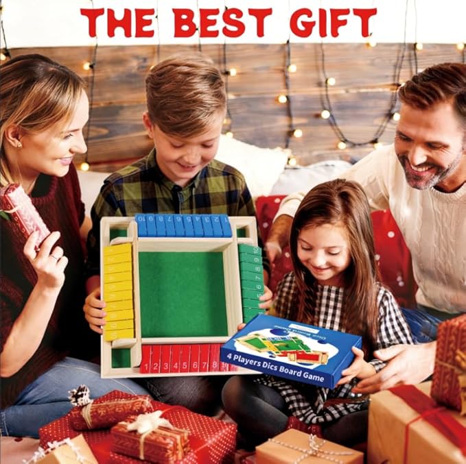 Shut The Box Dice Game for 2-4 Player Wooden Dice Game Math Games Close The Box Family Dice Board Games for Kids Adults, Tabletop Version Games for Classroom, Home, Easter Day, Party or Pub