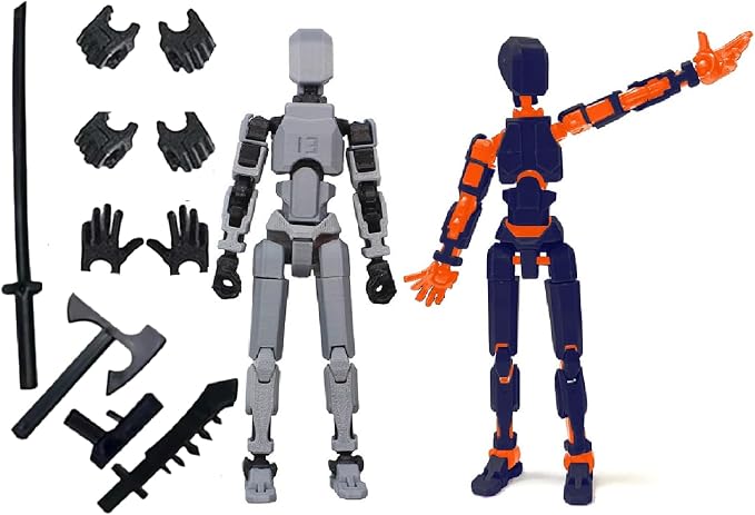 Titan T13 Action Figures Set -(Assembly Required) Robot Action Figure Fidget Toys for Nova N13 Anime Figures with 3D Lucky Dummy 13 Robot Figures Multi Movable Joints Gifts (Grey+OrangeBlue)