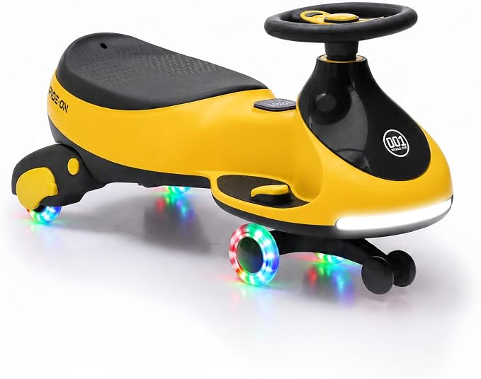 Garvee 12V Electric Wiggle Car for Kids, 2 in 1 Swing Car with Pedal, Anti-Rollover, Max Load 130Lbs,Flashing Wheels, Music,Rechargeable Battery Ride on Toy Indoor Outdoor for Toddlers, Yellow