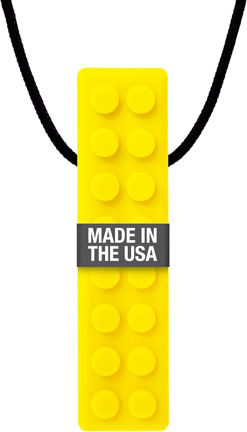 ARK Brick Stick, Chew Necklace for Sensory Kids and Adults, Oral and Hand Fidget for Autism, ADHD, SPD, Anxiety, Medical-Grade Textured Chew Necklace, Standard, Softest, Yellow