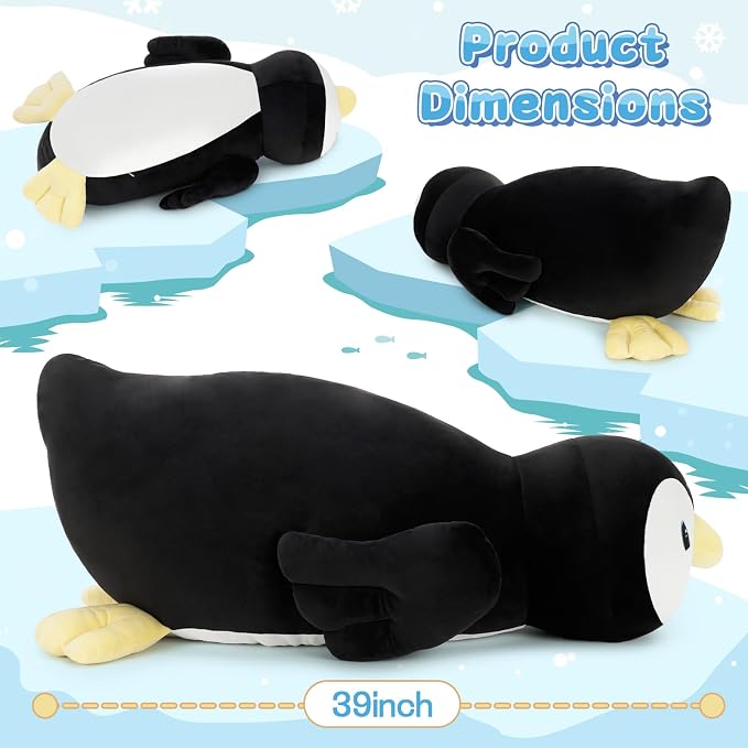 MorisMos 39.4 Inch Penguin Stuffed Animal Plush Toy, Long Penguin Plush Body Pillow, Cuddly Stuffed Penguin Plushie for Sleeping & Home Decor, Christmas Valentine's Birthday Gift for Kids & Adults