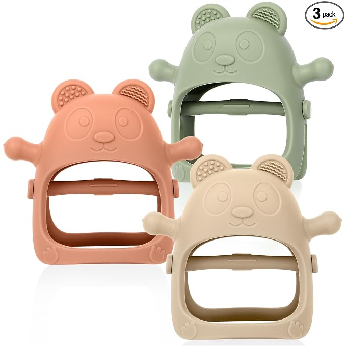 Eascrozn 3 Pack Baby Teething Toys 3 Months+, Silicone Teething Mitten for Babies Anti Drop Wrist Hand Teether, Baby Chew Toys for Sucking Needs