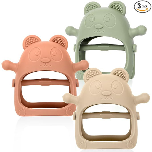 Eascrozn 3 Pack Baby Teething Toys 3 Months+, Silicone Teething Mitten for Babies Anti Drop Wrist Hand Teether, Baby Chew Toys for Sucking Needs