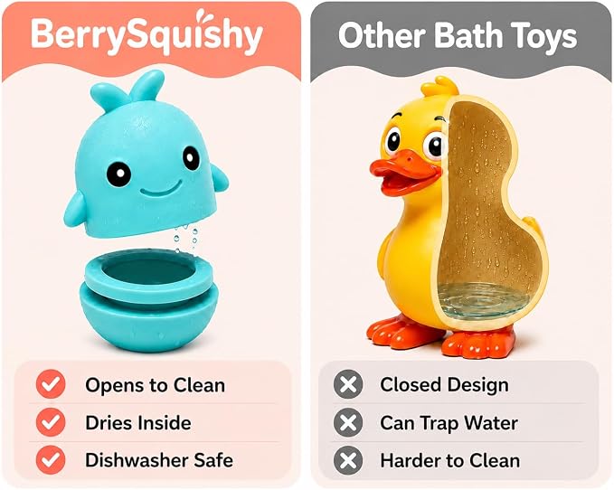 Silicone Bath Toys, Opens for Cleaning, Baby Bath Toys 9M+, Toddler Bath Toys 1-3, Bathtub Toys, Ocean Friends 6-Piece Set