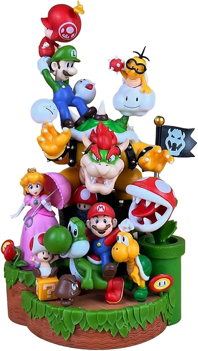 Mario Character Figure Set Large Display Statue, 12in Game Diorama Model with Mario Luigi Princess Bowser Yoshi, Collectible Action Figures Desk Decoration Gift for Fans