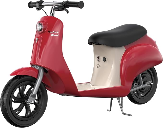 Razor Electric Retro Scooter for Ages 8+, 170 lb Max Weight, Red, w/ 250W Motor, 12” Tires & 24V Battery, Up to 15 MPH, Pocket Mod – Lightweight Ride On Motorcycle Bike for Young and Teen Riders