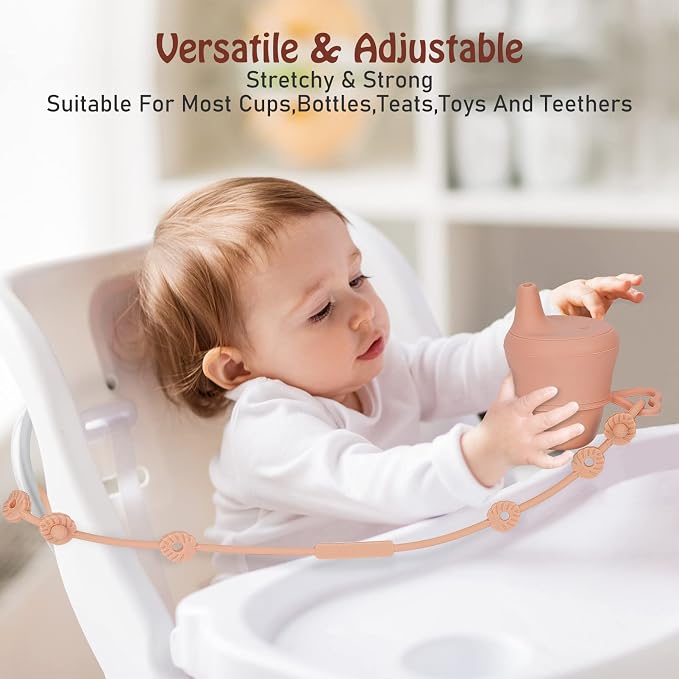 Toy Safety Straps, Adjustable Stretchable Sippy Cup Straps for Strollers, High Chair, Cribs, Hanging Baskets, Car Seat, Shopping Trolley, 4 Pack, BPA Free
