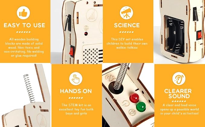 STEM Toys Science Kids Walkie Talkies for 6 7 8 9 10 11 12 13 14+ Years Old Boys Girl Teens Gift Ideas DIY Birthday Gifts Building Crafts Kit