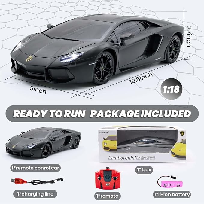 Official Licensed Lamo LP-700 1:18 Scale Remote Control Car for Kids 8-12 Years, RC Car with Rechargeable Battery 3.7V 500mAh, 2.4GHz Matte Black
