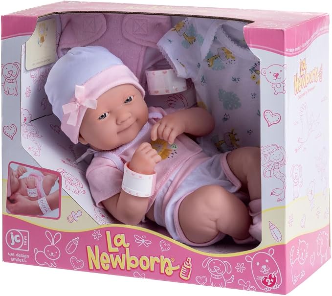 8 piece Layette Baby Doll Gift Set | JC Toys - La Newborn Nursery | 14" Life-Like Smiling Doll w/ Accessories | Pink | Ages 2+, Pink Smiling