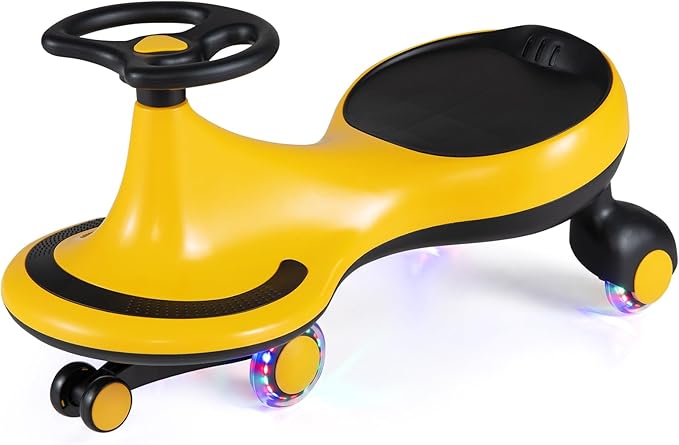 BABY JOY Wiggle Car for Kids, Swing Car with LED Flashing Wheels, No Batteries, Gears or Pedals, Uses Twist, Turn, Wiggle Movement to Steer, Ride-on Toy for Boys Girls 3 Year Old and Up (Yellow)