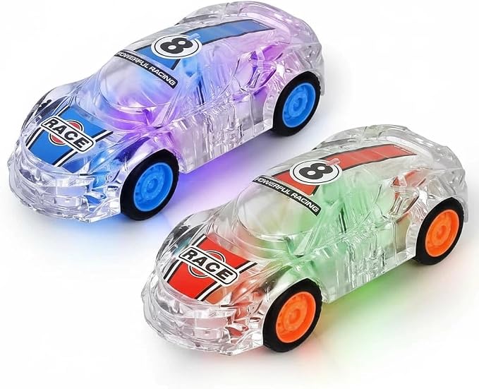 LIDI 2 Pack LED Light up Pull Back Race Car Toys Friction Power Car Toy Set | Toddlers Baby Kids Boy Birthday Gifts Easter Basket Stuffers, Christmas Party Gift