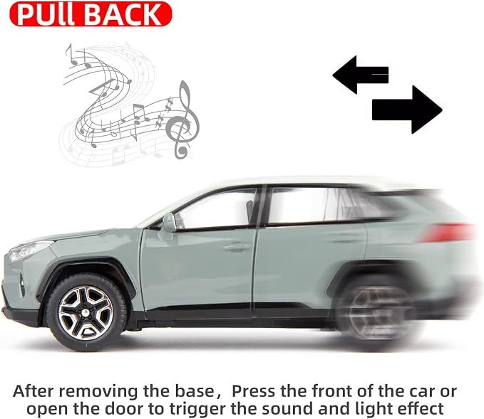 WAKAKAC Model Car 1/32 RAV4 Alloy Diecast Collectible Toy Car with Light and Sound Toy Vehicle Door Can Be Opened for Boys Kids Toddler Gift (Gray)