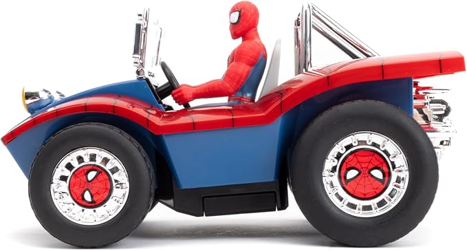 Jada Spider-Man Buggy RC with Non-Removable Spider-Man Figure – 7", Turbo Button, Full-Function Remote Control, Ages 6+, Red/Blue