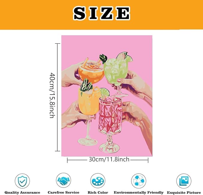 Paint by Numbers for Adults and Kids Beginner, Colorful Cocktails Painting by Number Kits On Canvas, Number Artist Paint by Number Kit DIY Oil Painting Acrylic Paints, Home Wall Decor Gift 12x16 inch