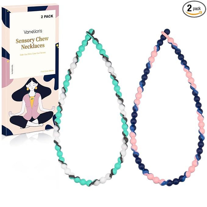 Chew Necklaces for Sensory Kids and Adults, Chewy Necklace Sensory Toys for Nail Biting, Silicone Necklace for Autism, ADHD, SPD, Fidget Oral Chew Toys for Boys and Girls Kids