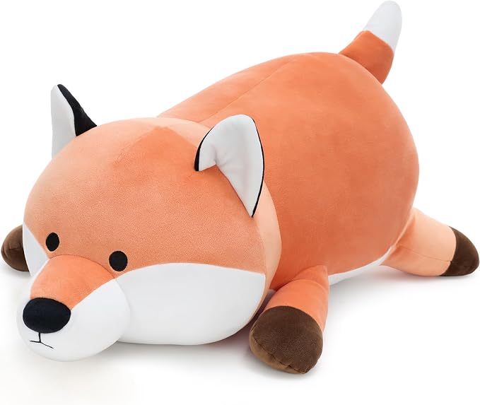 MorisMos 23.6" Red Fox Stuffed Animal, Cute Fox Plush Pillow, Fluffy Fox Pillow for Sleeping, Squishy Cuddle Buddy and Supportive Lumbar Cushion, Christmas Valentine’s Birthday Gift for Kids & Adults