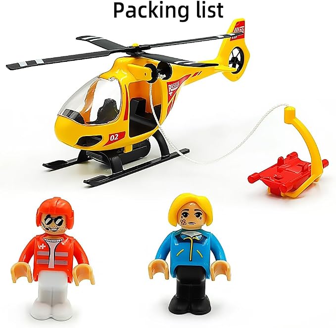 Wooden Train Cars Track Accessories Set Plane Toy with Light and Sound for Train Toys for 3-5-7 Boys Girls Years Old(Rescue Helicopter（with Light and Sound）)
