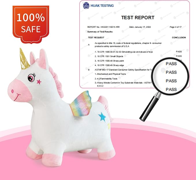Unicorn Bouncy Horse Toys for 2 Year Old Girl, Inflatable Ultra Thick Plush Horse Hopper, Ride on Rubber Jumping Toys for Baby Girl or Boy 1st Birthday Gift for 2 3 4 Year Old (Pinkish White Unicorn)