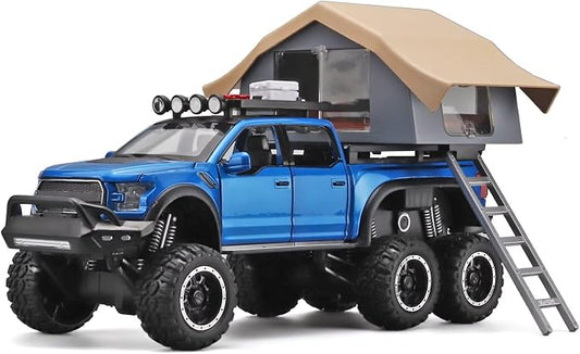 OANMYJJO Toy Trucks for Boys Age 4-7,Trucks for Kids F150 Diecast Truck,Model F150 Pickup Truck with Sightseeing Cabin,Pull Back Cars with Light and Sound,Trucks for Kids Ages 4-8（Blue）