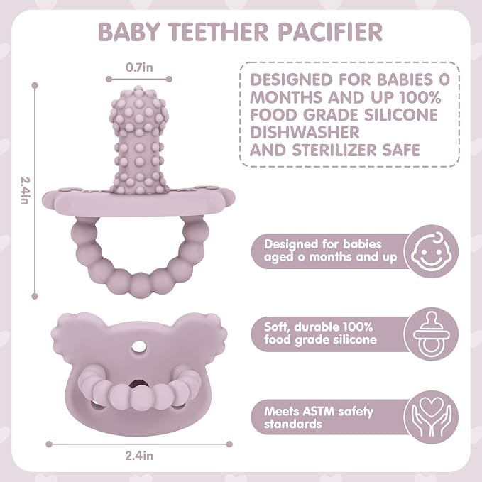 Silicone Teether Pacifier, Teething Toys for Teething Relief & Sensory Exploration, 6 Pack Grainy Textured Baby Pacifier – Food-Grade, BPA-Free, Easy to Hold, Dishwasher Safe, 3+ Months