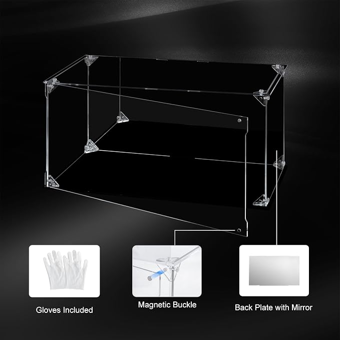 Acrylic Display Case for Collectibles Assemble Clear Acrylic Display Box with Mirrored Back, Alternative Glass Case for Action Figures Lego Model Doll Toys Display (15.7x8x8 inch, 40x20x20cm)