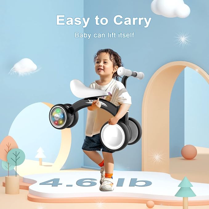 Gamfeiny Colorful Lighting Baby Balance Bike Toys for 1 Year Old Boy Girl Gifts, 10-36 Month Toddler Balance Bike, No Pedal 4 Silence Wheels & Soft Seat First Riding on Toys, 1st Birthday Gifts