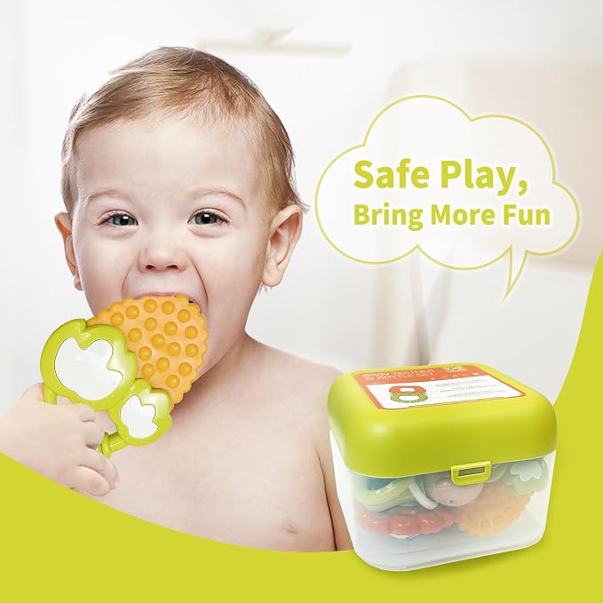 Cuterabit 12PCS Baby Rattles Toys Set with Storage Case, Teething Toys for Babies, Newborn Christmas Gift for Baby Infant Boys and Girls 0 1 2 3 4 5 6 7 8 9 10 11 12 Months