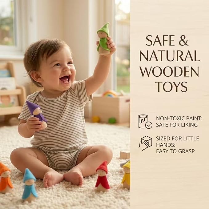 6 Pcs Wooden Elf Figures, Miniature Dollhouse Accessories for Kids Ages 3+, Cute Wood Gnome Peg Dolls for Small Fairy Garden Decor | Non-toxic paint | 3 inches tall | Safe for toddlers 3+ | Perfect for dollhouse & fairy garden | Sensory play | Birthday...