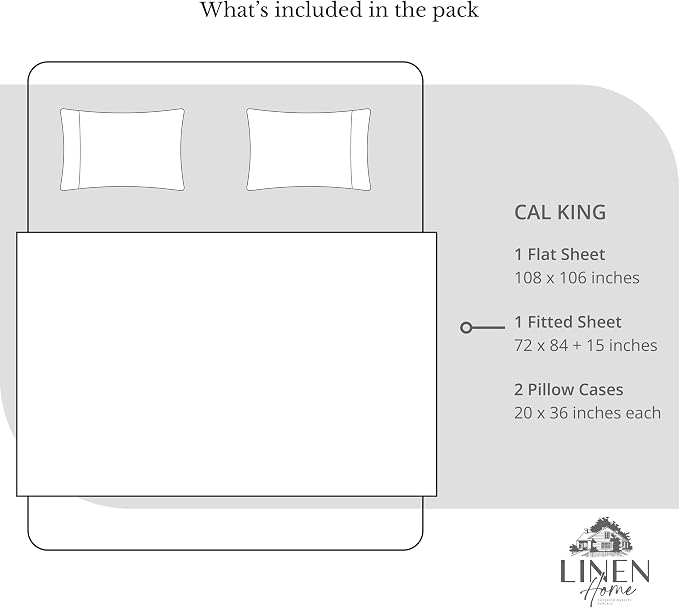Linen Home 100% Cotton Percale Sheets California King Size,Dark Blue, Deep Pocket, 4 Pieces Set - 1 Flat, 1 Deep Pocket Fitted Sheet and 2 Pillowcases, Crisp Cool and Strong Bed Linen