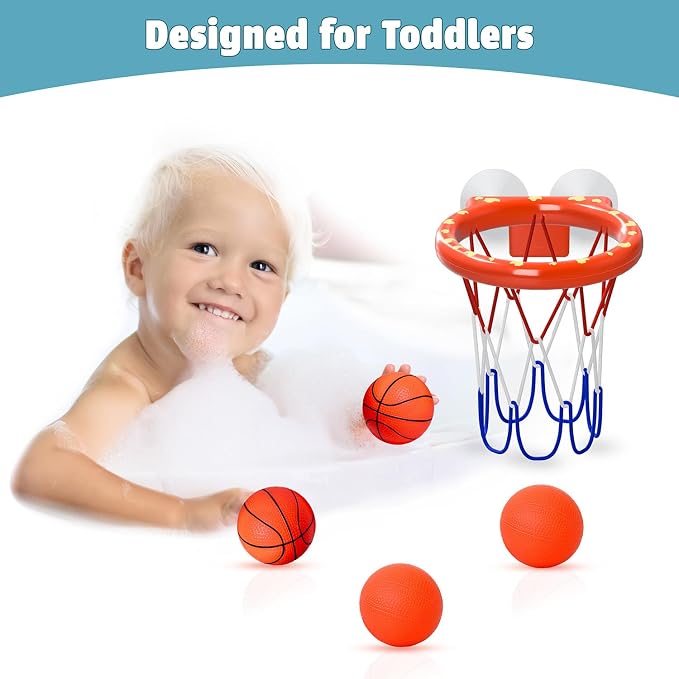MARPPY Bath Toys - Bathtub Basketball Hoop for Toddlers | Bath Toys for Kids with 4 Mold-Free Balls & Strong Suction Cup Basketball Hoop | Shower Toys and Fun Toddler Bath Toys for Boys or Girls