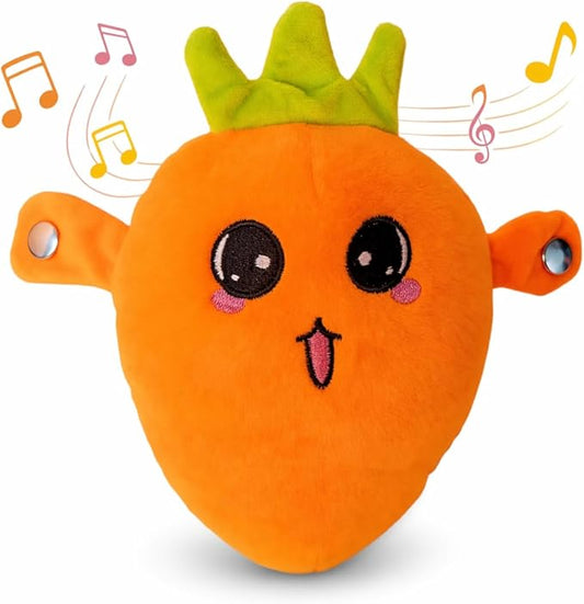 Interactive Music Plush Toy Set for Kids Adults, 7" Carrot Fruit Sensing Metronome with Sounds for Multiplayer Interaction Game, Fun Musical Sensory Toy for Christmas Birthday Gifts