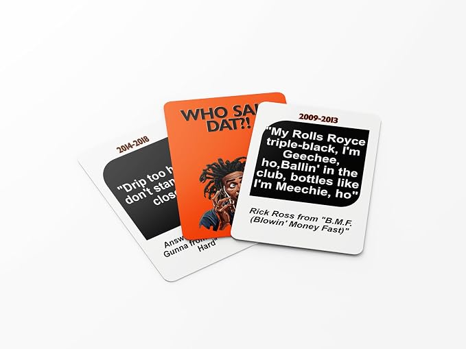 Kinfolk Who Said Dat Hip Hop Trivia 76 Rap Lyric Guessing Cards, Party Music Edition, Test Your Hip Hop IQ Urban Culture Card Game for Family and Friends, Squad Challenge