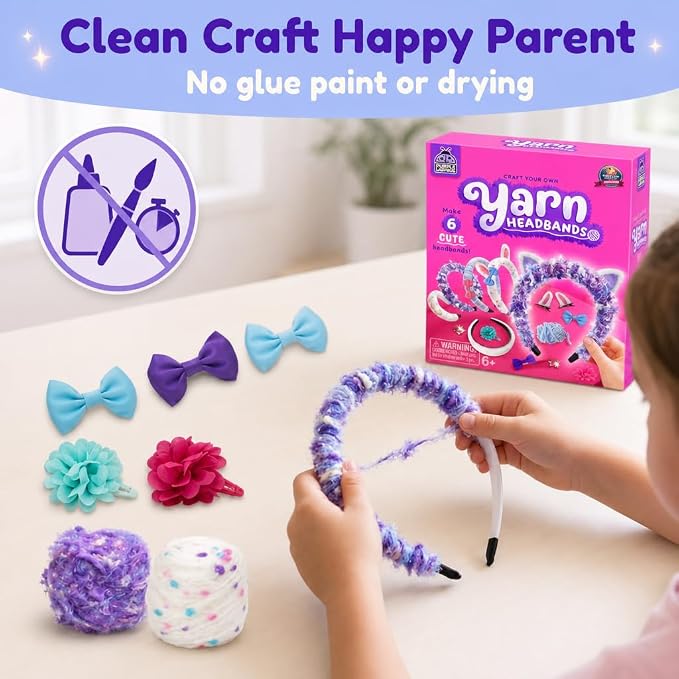 PURPLE LADYBUG Yarn Headbands for Girls - Great 5 Year Old Girl Gifts, Fun 7 Year Old Girl Birthday Gifts Idea, Girls Hair Accessories, Arts and Crafts for Kids Ages 6-8, Make Your Own Kids Headbands