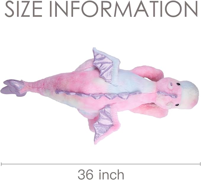 ARELUX Large 36in Cute Dragon Stuffed Animals Plush Toy Soft Colorful Pink Pterosaur Plushie Giant Fuzzy Dinosaur Pillow Plushies with Wings Cuddly for Friends Family Member