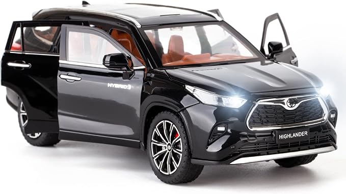 BDTCTK 1/24 Highlander Model Car, Zinc Alloy Pull Back Toy car with Sound and Light for Kids Boy Girl Gift(Black)