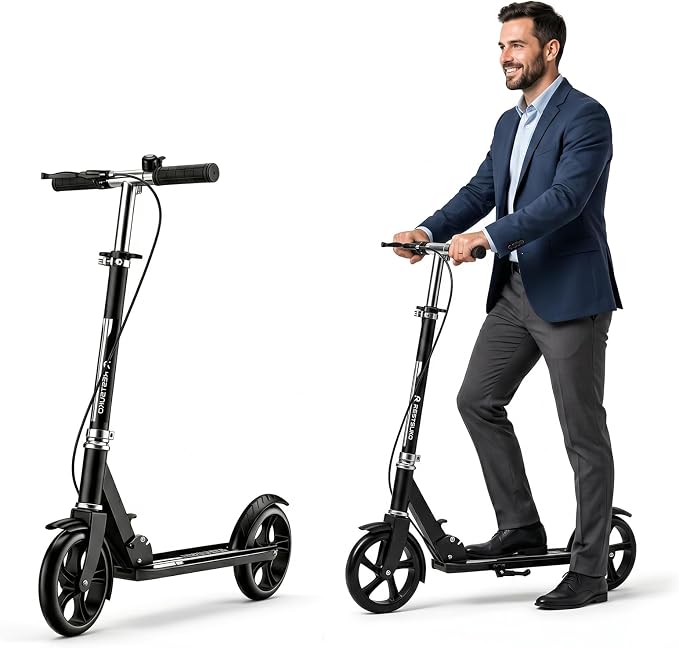 Scooters for Kids 8-12, Teens & Adults - Foldable&Portable Commuter Scooter with 8" Wheels, Bell, Hand Brake & Adjustable Height 30"-40.5", 240 lbs, Manual Push Scooter for Campus & Park