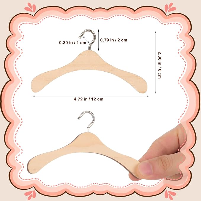 BESPORTBLE Wooden Dolls Clothes Hangers, 10pcs Mini Wooden Hangers Mini Dress Outfit Holders Dollhouse Miniature Accessories for Doll Clothes (4.68in)