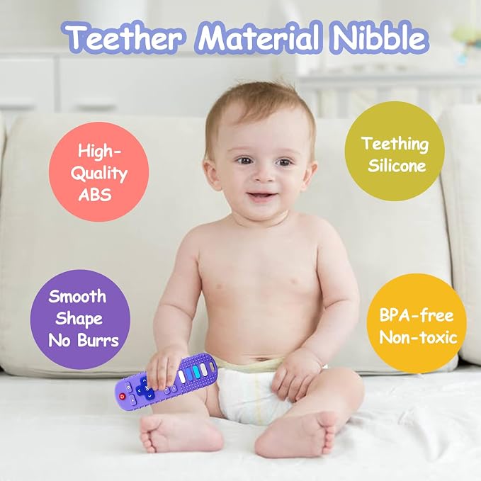 Silicone Teething Toys for Babies, Remote Control Shape Silicone Teethers, Cute Chew Toys for Boys and Girls,BPA Free Teether Early Educational Sensory Toy Purple