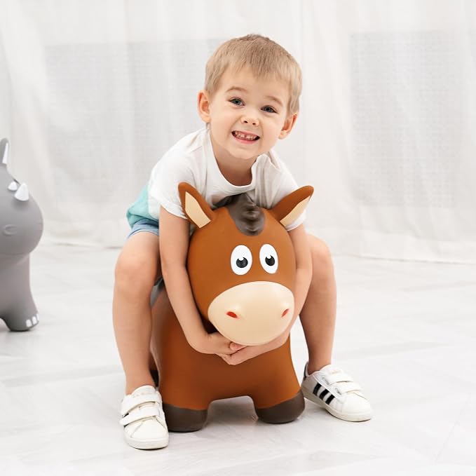 ZOOJOY Inflatable Horse Hopping Toys, Bouncy Animal Hopper Toys for Toddlers, Outdoor Indoor Bounce and Ride On Horse Bouncer for Boys Girls, Birthday Gifts for 18 Months 2 3 4 5 6 Year Old with Pump