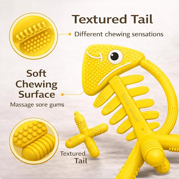 3 in 1 Infant Toys, Baby Teething Toys 3–6 6–12 Months, Teethers for Babies 0–3–6–12 Months for Teething Relief, Baby Gift, Baby Teether Toys, Silicone Sensory Toys, USA Patent Pending, Fish (Yellow)