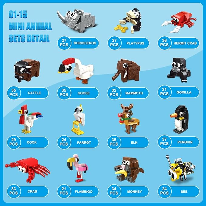 HOGOKIDS 30 Packs Party Favors for Kids - 867PCS Mini Animal Building Blocks Sets for Classroom Prizes Goodie Bag Fillers Valentines Easter Gift Exchange for Student Boys Girls Ages 6+