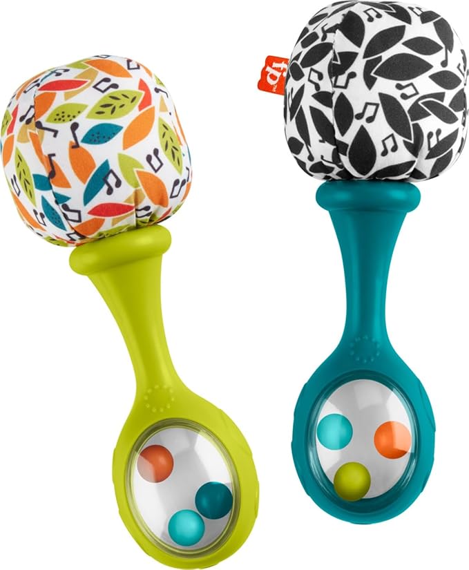 Fisher-Price Newborn Toys Rattle ‘n Rock Maracas, 2 Soft Musical Instruments for Developmental Play Babies Ages 3+ Months, Neutral Colors (Pack of 6)