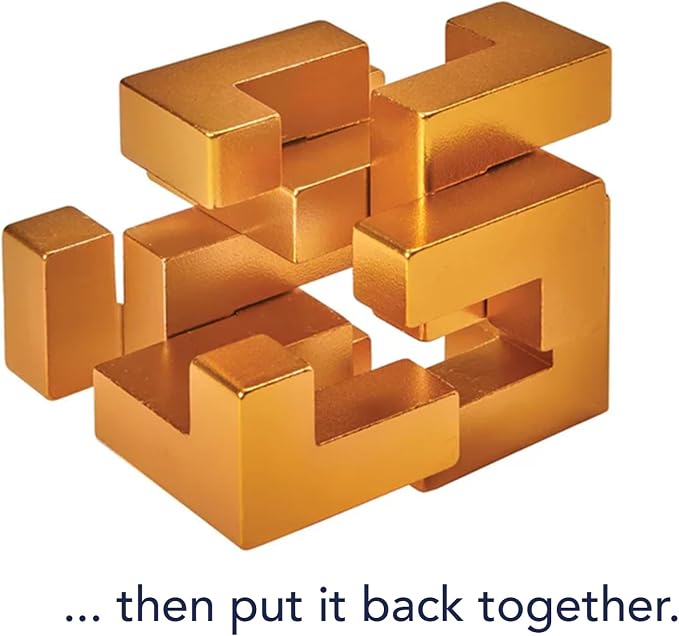 Bits and Pieces Metal Brain Teaser Puzzle - Golden Knot Disentanglement Puzzle, 3D Assembly Puzzles for Adults