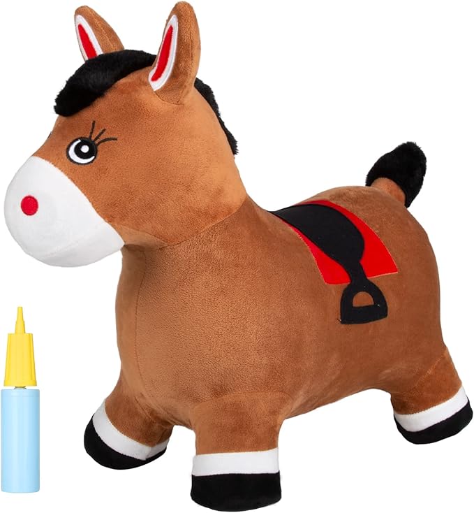 INPANY Bouncy Horse Hopper for Toddlers - Hopping/Bouncing Horse, Inflatable Ride-on Animal Toy for Kids/Children - Plush Covered (Includes Pump)